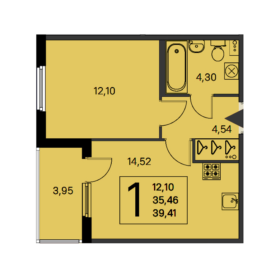 1-комнатная квартира 35.46 м², 1/4 эт., ЖК «Любоград в Стрельне»
